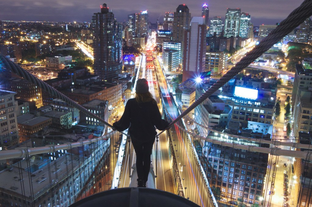 Looking down a bridge from above