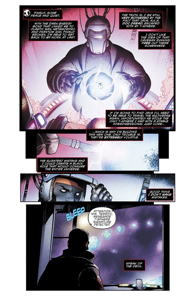 Mr Terrific gets back to his lab, from Terrifics #11
