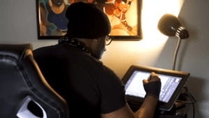 Joshua Bullock drawing on a digital pad