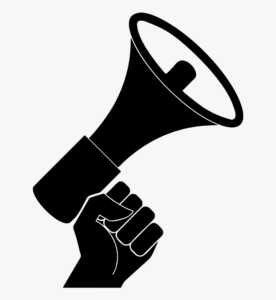 Black hand holding a megaphone