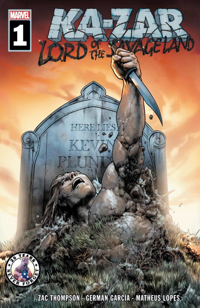 Ka-Zar rising from his grave, knife in hand.