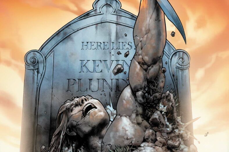 Ka-Zar rising from his grave, knife in hand.
