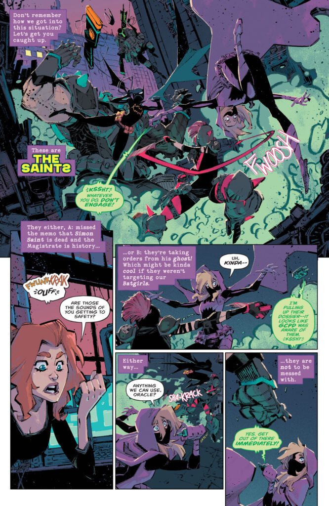 The Batgirls fighting the Saints...rather unsuccessfully.