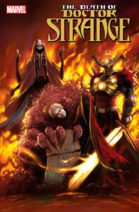 The mothers - three terrifying figures - stand over the grave of Dr. Strange