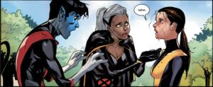 Kitty Pryde Runs Into a Krakoan gate she can't get through and is consoled by Storm and Kurt