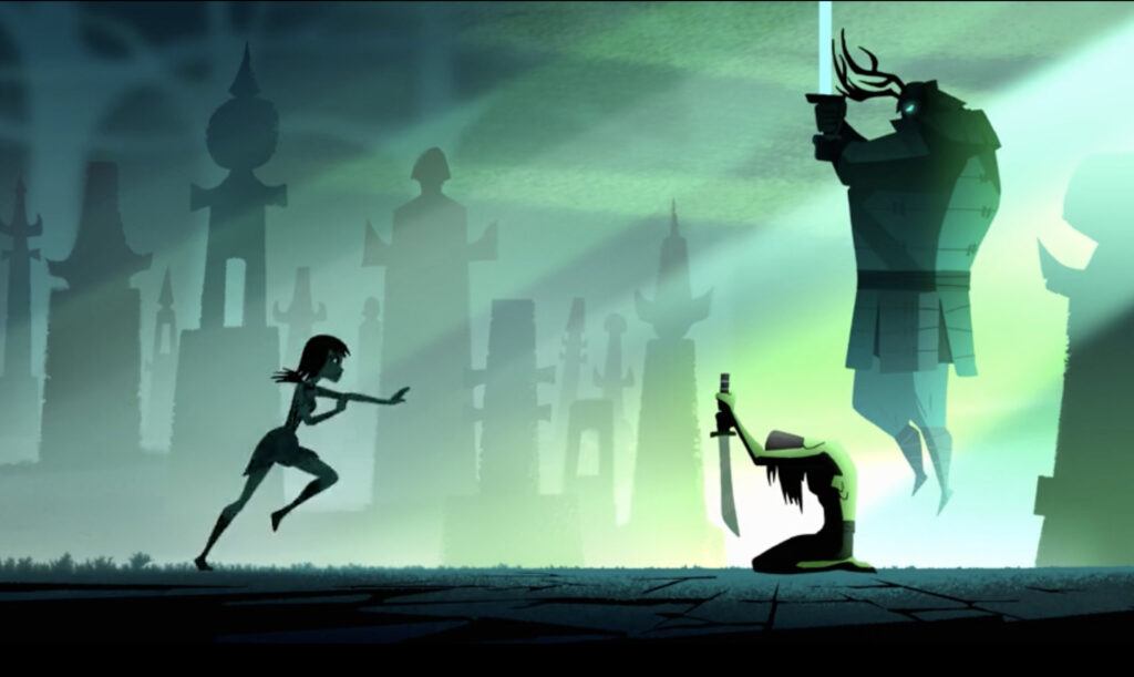 Aishi interfers to save Samurai Jack and interrupt his act of seppuku